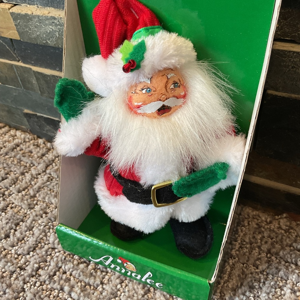 Annalee Red and Green Santa Figurine with White Trim - Picture 2 of 4